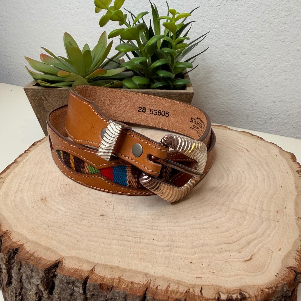 Silver Creek Collection by Leegin Leather Belt Unisex Tan Woven Inlay Western 28